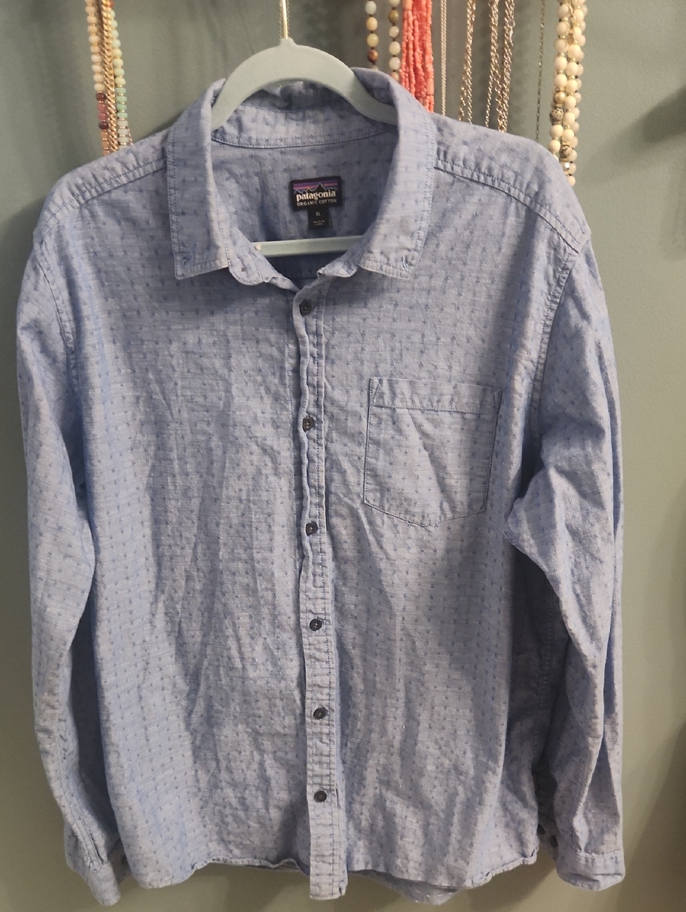 Patagonia Men’s Blue Textured Button-Down Hiking Shirt 100% Organic Cotton
